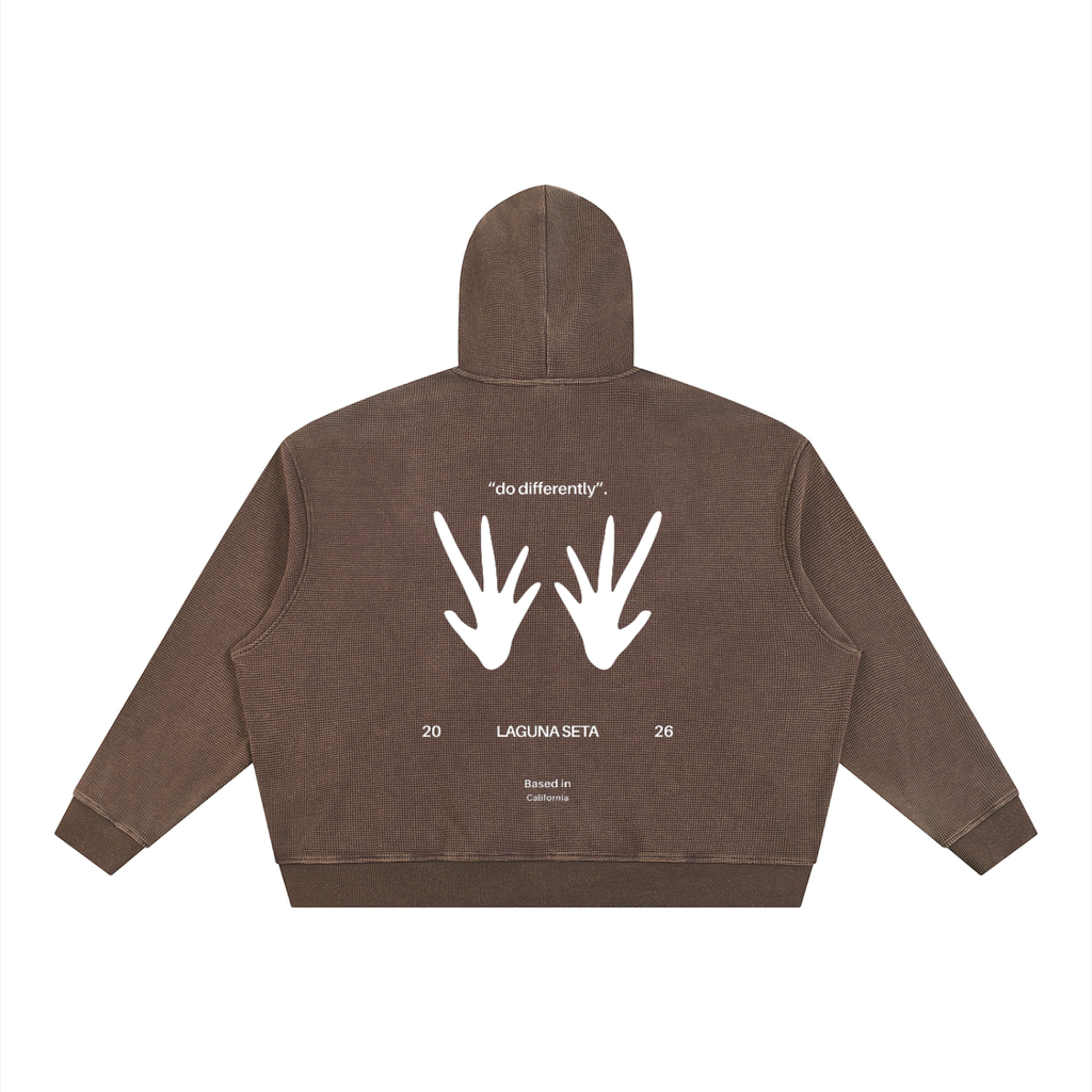 Unisex Vintage Wash SZN2 Boxy Waffle Zip up Hoodie