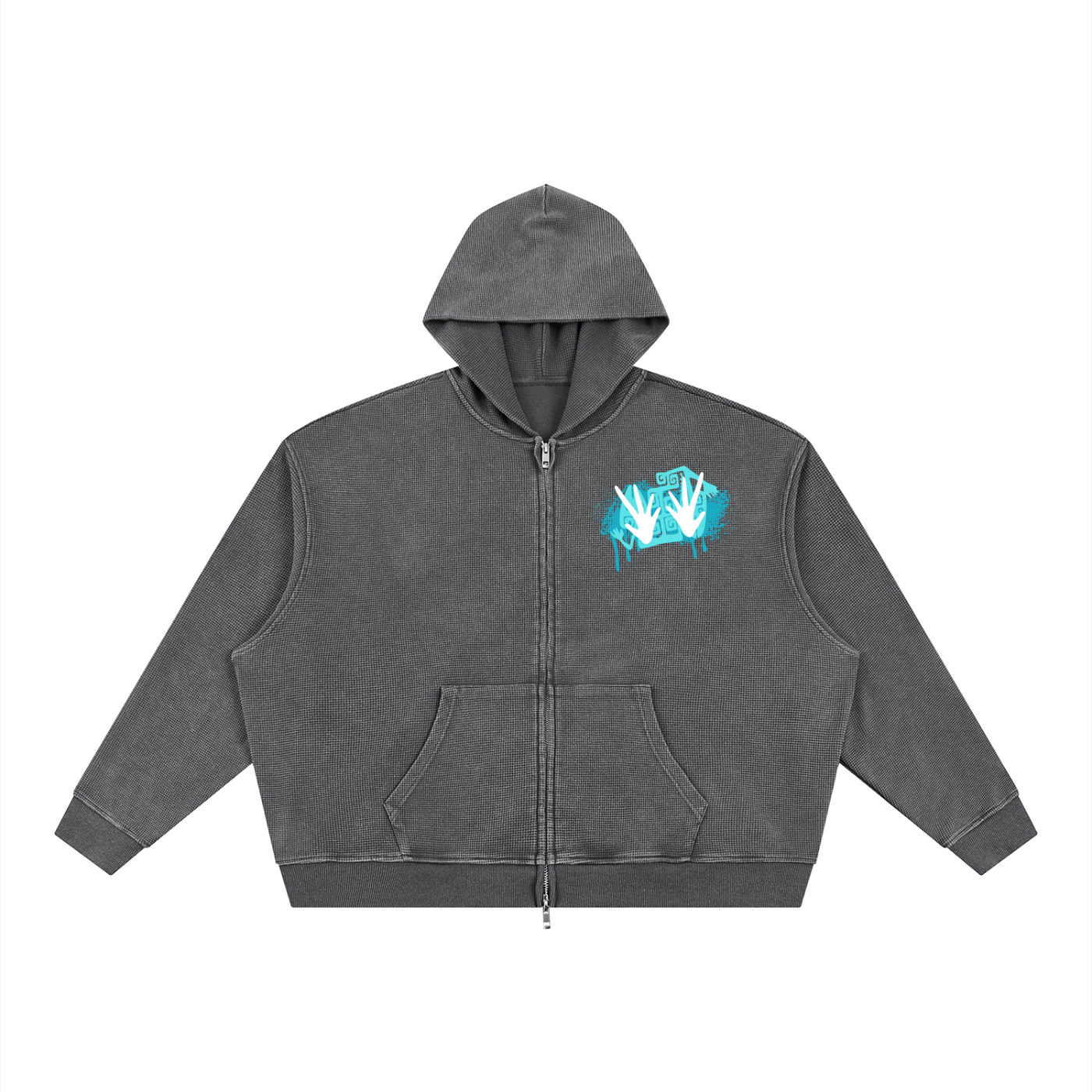 Unisex Vintage Wash SZN2 Boxy Waffle Zip up Hoodie