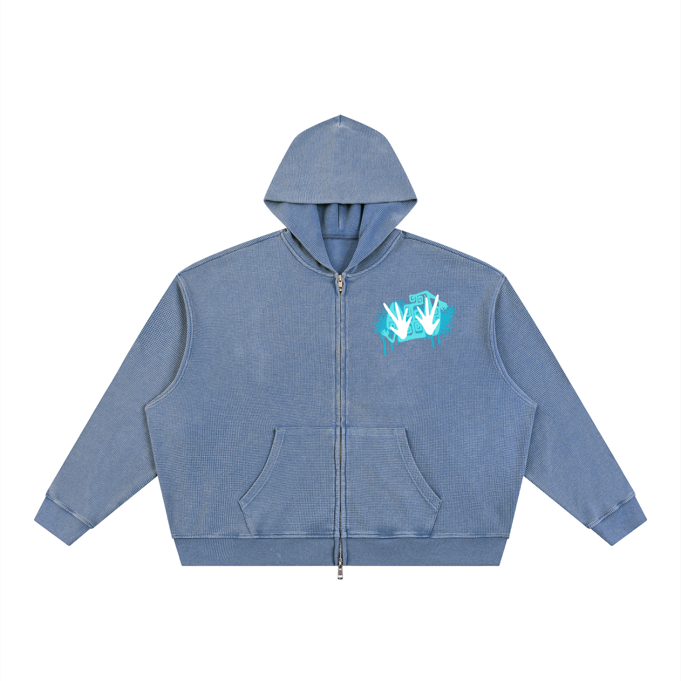 Unisex Vintage Wash SZN2 Boxy Waffle Zip up Hoodie