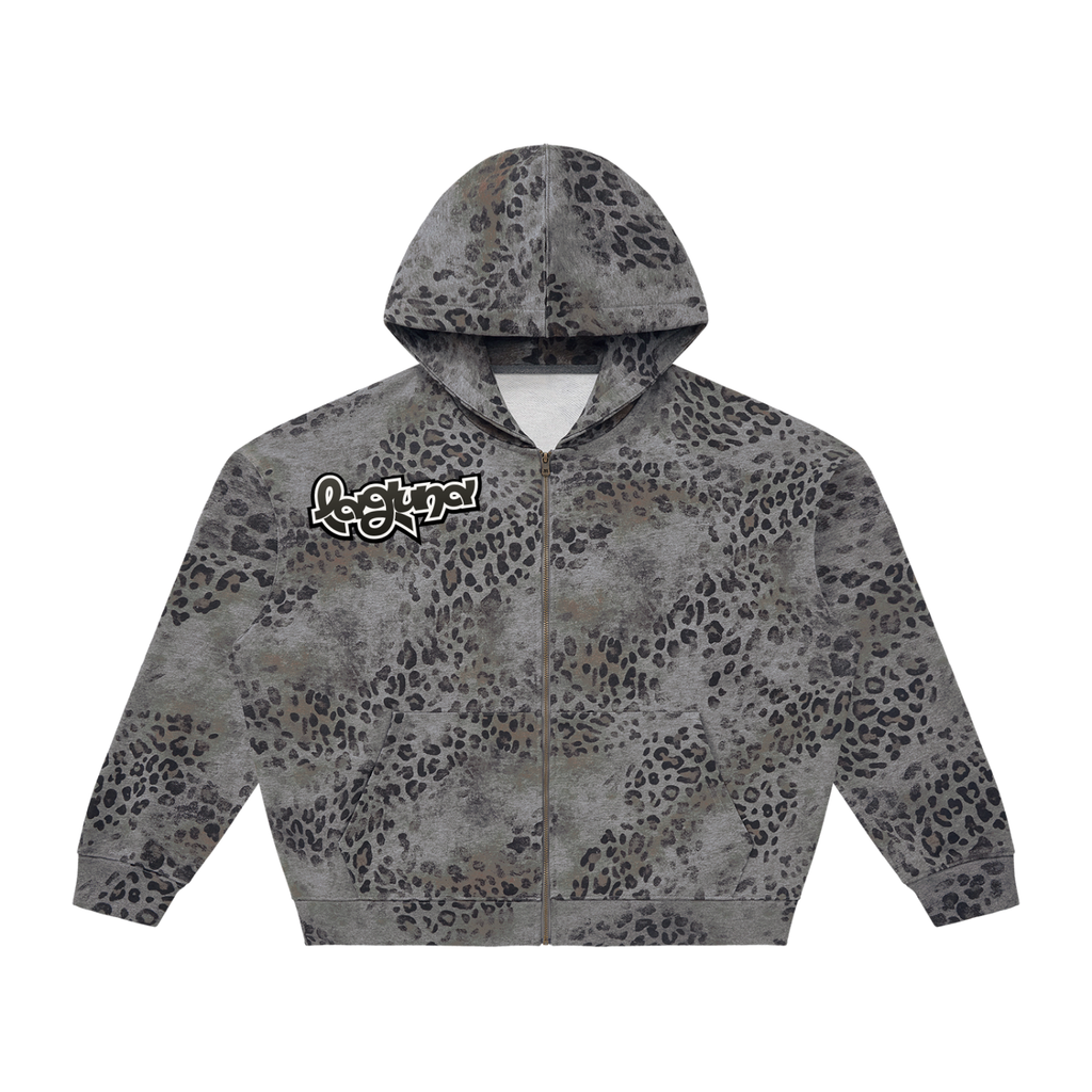 SZN2 Unisex Vintage Wash Leopard Full Zip Hoodie