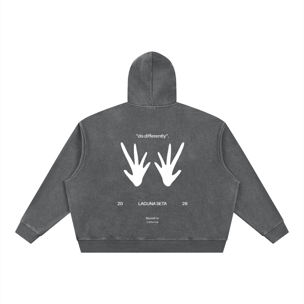Unisex Vintage Wash SZN2 Boxy Waffle Zip up Hoodie