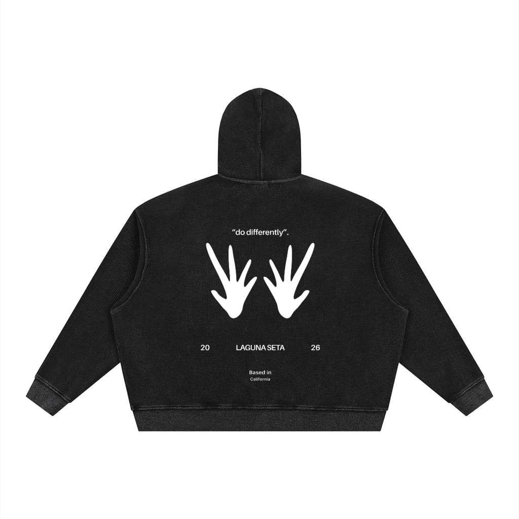 Unisex Vintage Wash SZN2 Boxy Waffle Zip up Hoodie