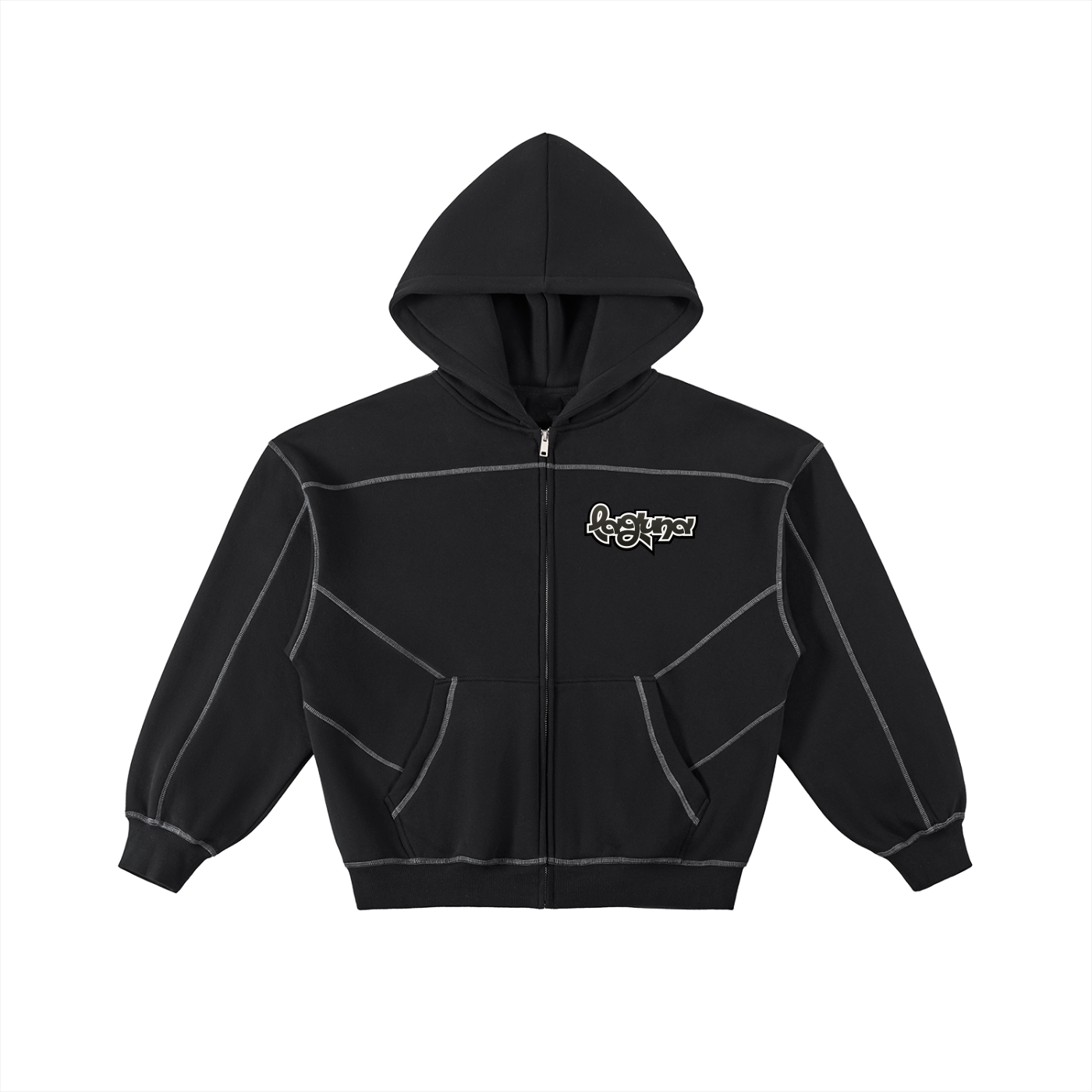 SZN2 Unisex Contrast-Stitched Boxy Fleece Zip Hoodie