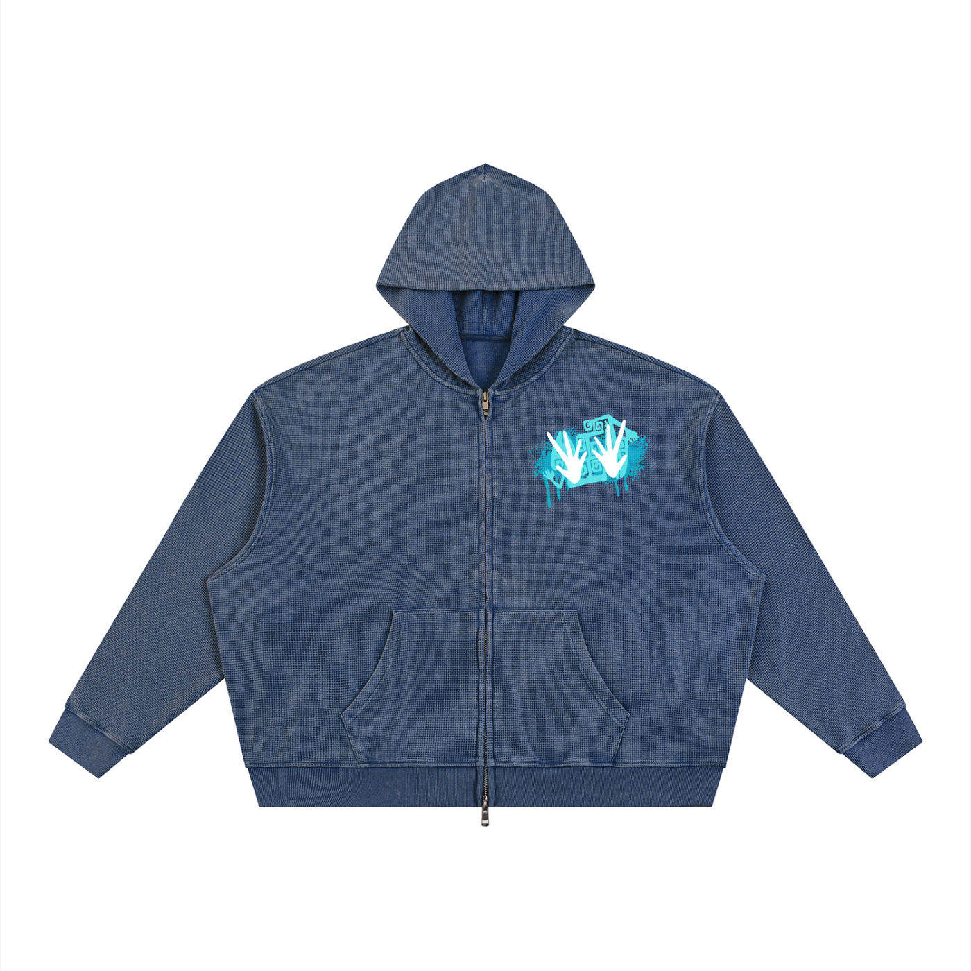 Unisex Vintage Wash SZN2 Boxy Waffle Zip up Hoodie