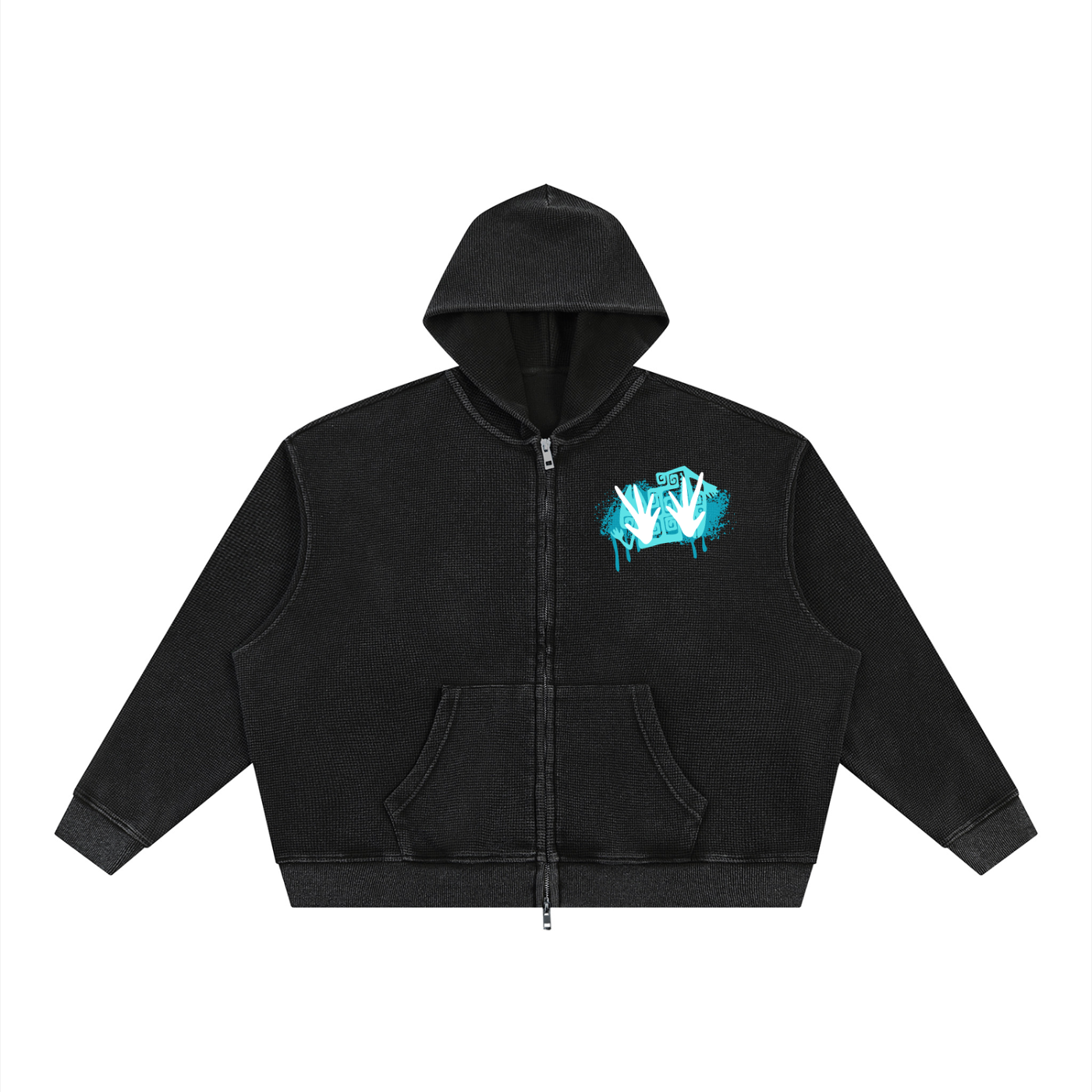 Unisex Vintage Wash SZN2 Boxy Waffle Zip up Hoodie