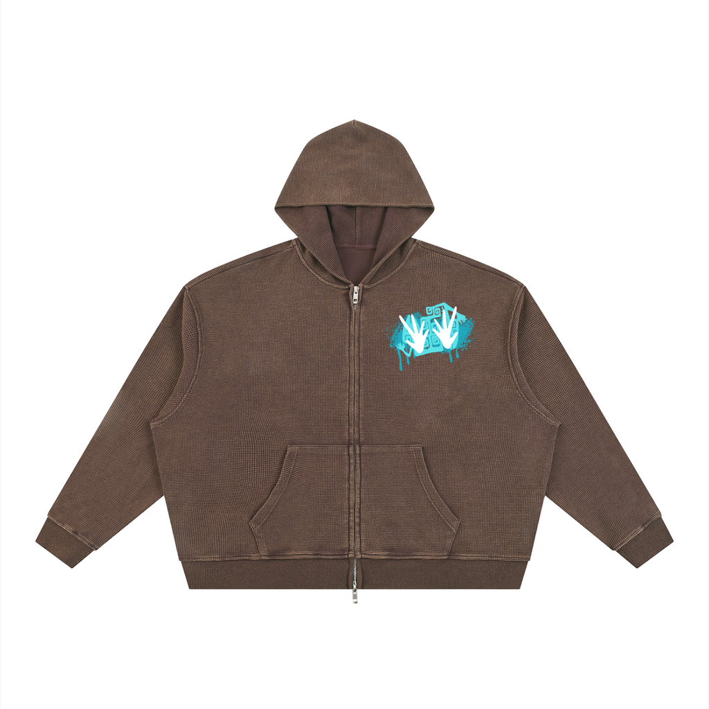 Unisex Vintage Wash SZN2 Boxy Waffle Zip up Hoodie